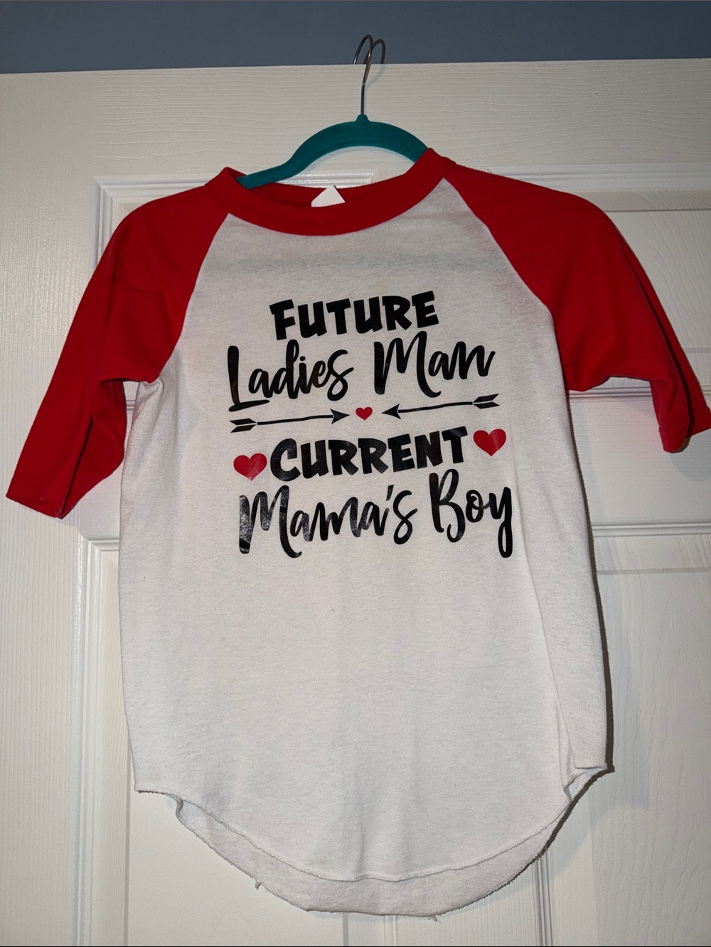 Augusta Sportswear White & Red Raglan Tee with Black Script